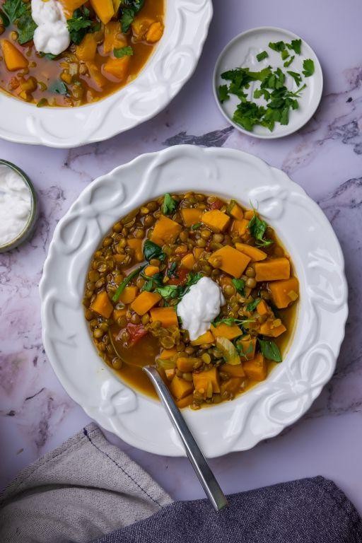 Microwave Sweet Potato and Lentil Stew