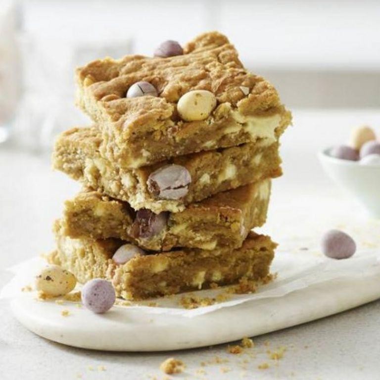 Mini Egg Blondies with White Chocolate Chips