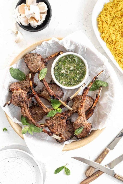 Minty Air Fryer Lamb Chops with Yogurt Sauce
