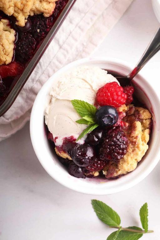 Mixed Berry Cobbler with Vanilla Ice Cream