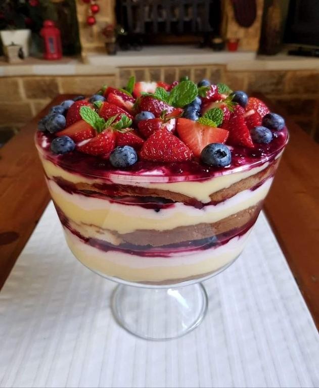 Mixed Berry Trifle with Custard Layers