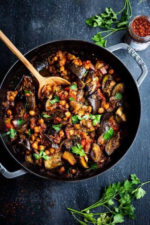Moroccan Spiced Eggplant and Shrimp Tagine