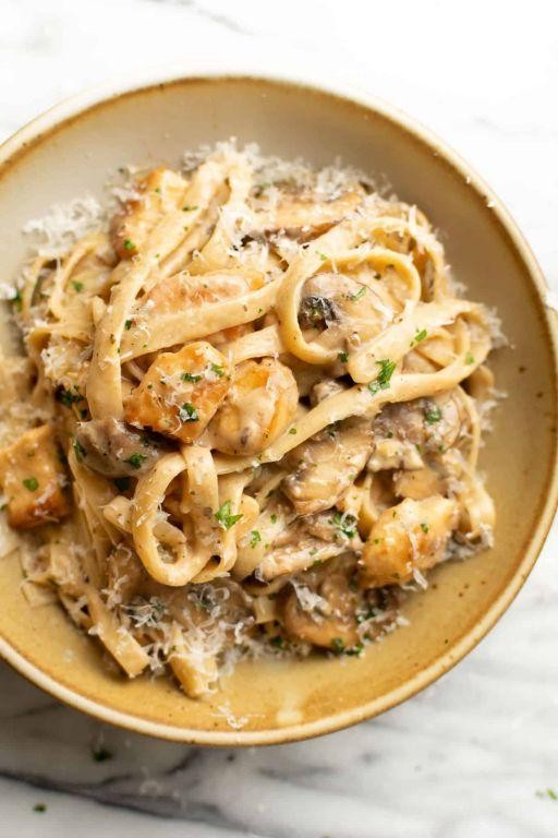 Mushroom Marsala Chicken and Shrimp Pasta