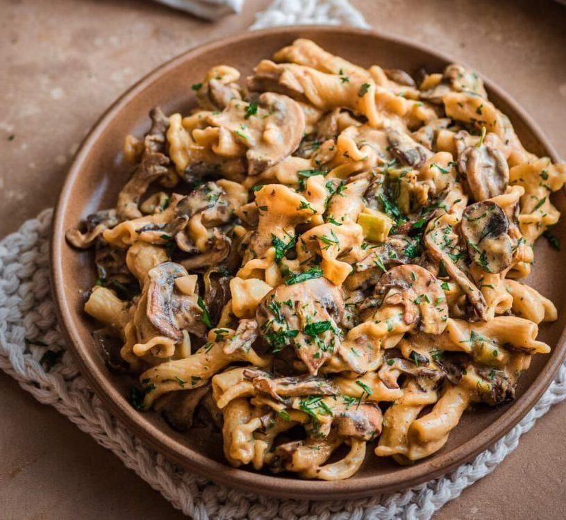 Mushroom Stroganoff with Brown Rice Noodles