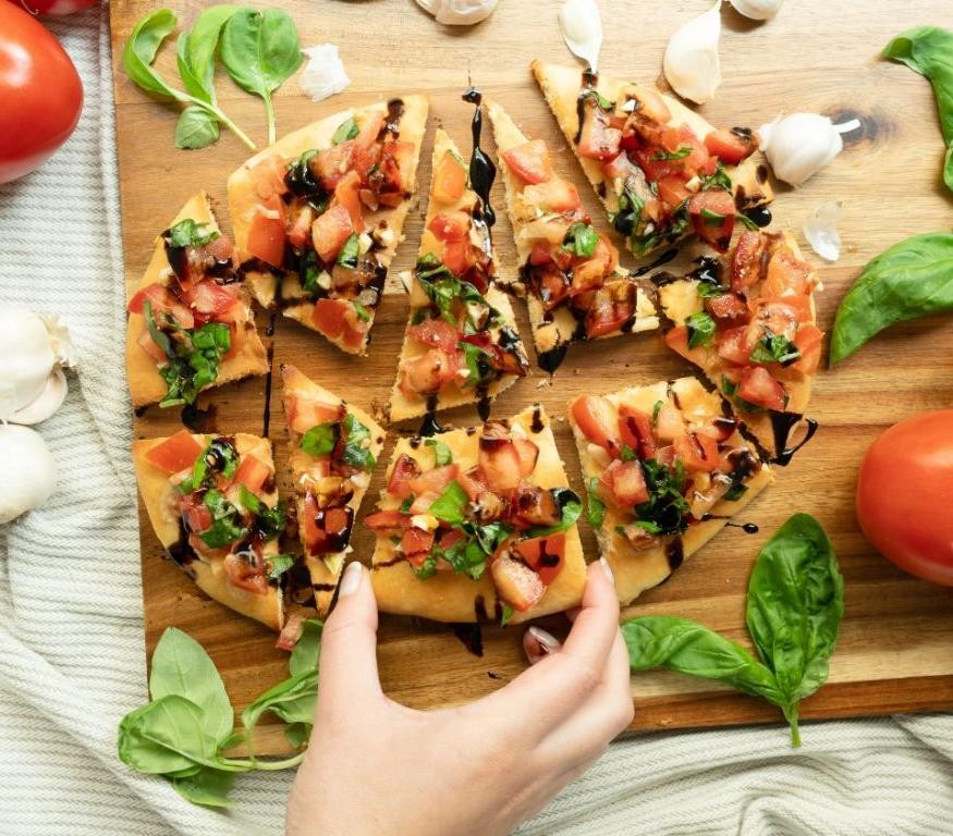 Naan Bread Bruschetta with Tomatoes and Basil