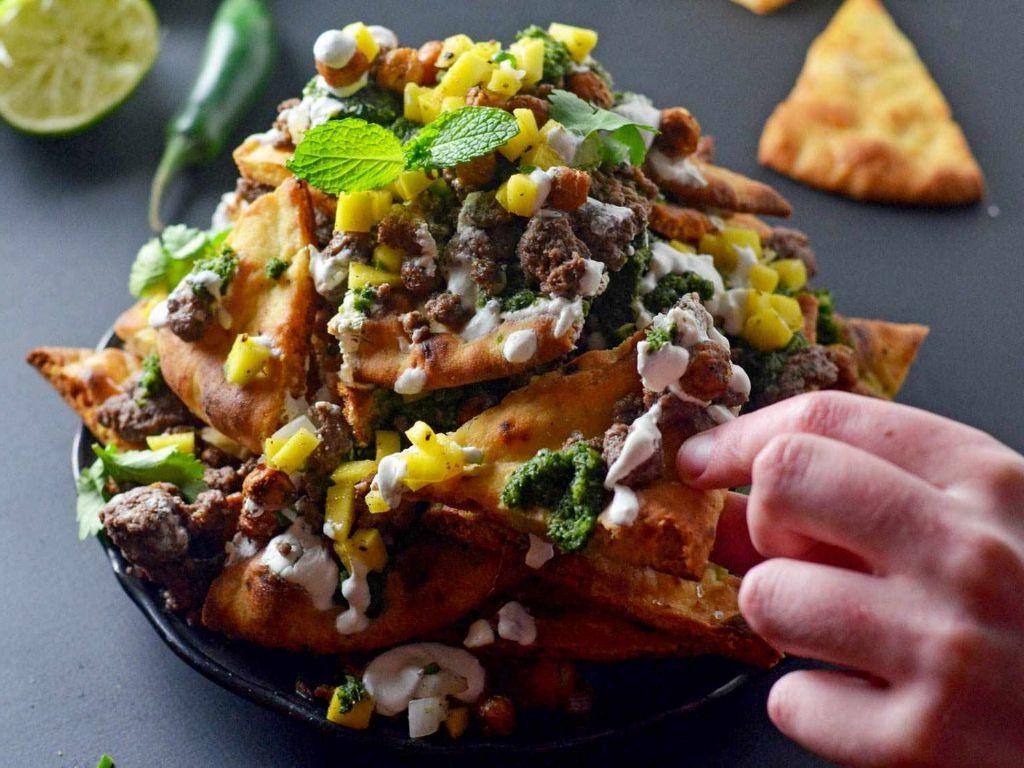 Naan Bread Nachos with Melted Cheese and Jalapeños