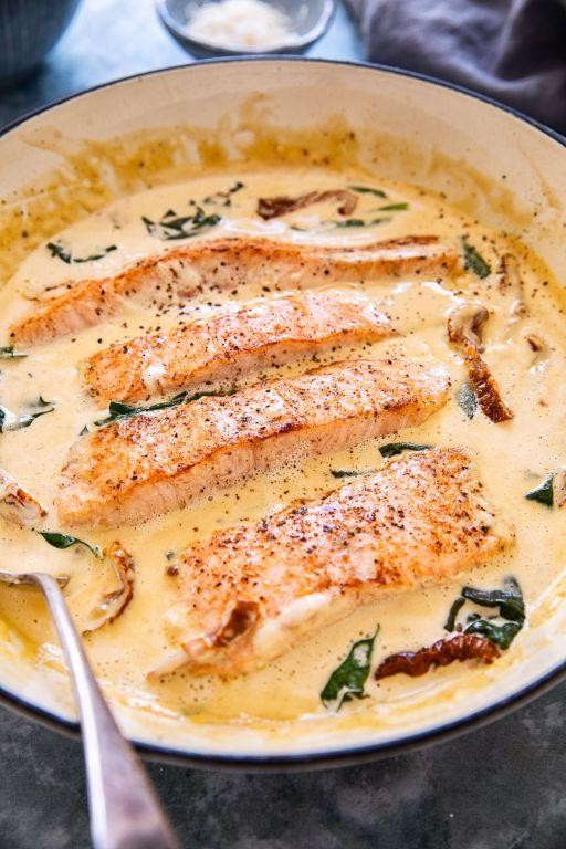 Pan Seared Salmon with Garlic Parmesan Cream Sauce
