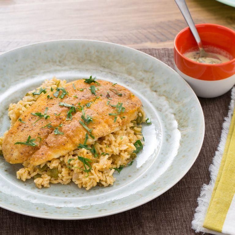 Pan-Fried Catfish with Cajun Dirty Rice