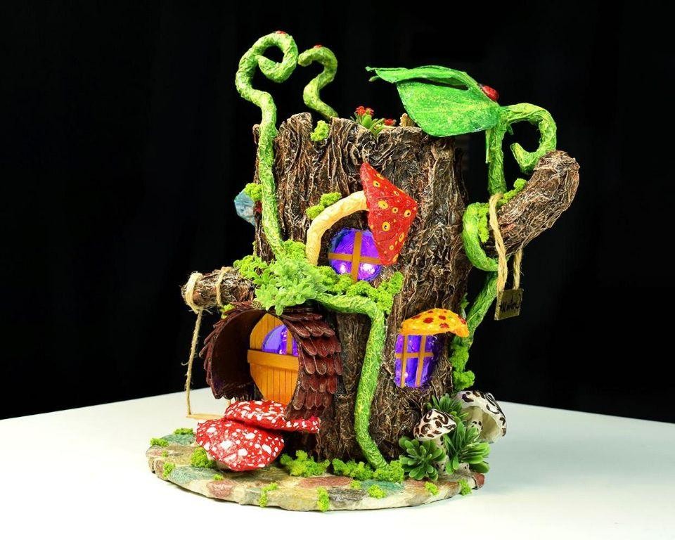 Paper Mache Fairy Houses for Gardens