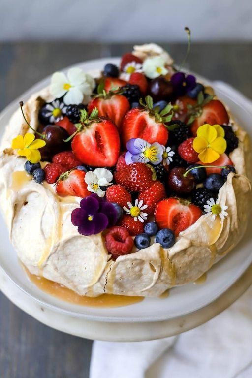 Pavlova with Fresh Berries and Whipped Cream