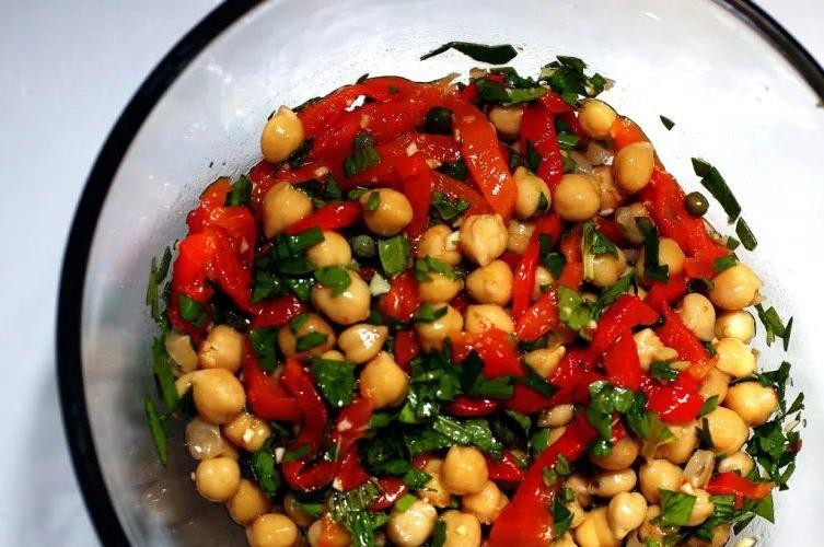 Pea Salad with Roasted Red Peppers and Basil