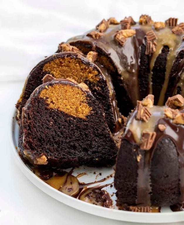 Peanut Butter Chocolate Bundt Cake with Cake Mix