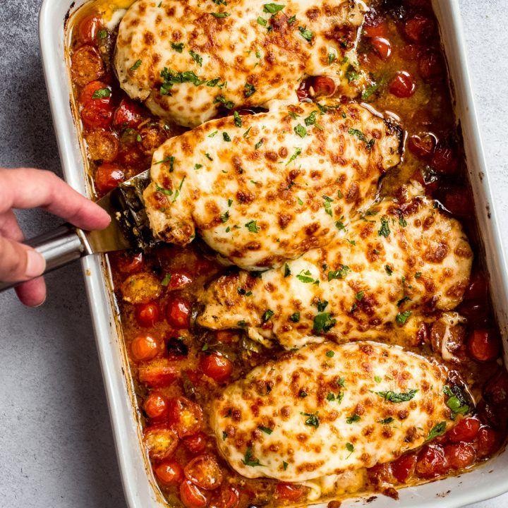 Pesto Baked Chicken with Cherry Tomatoes