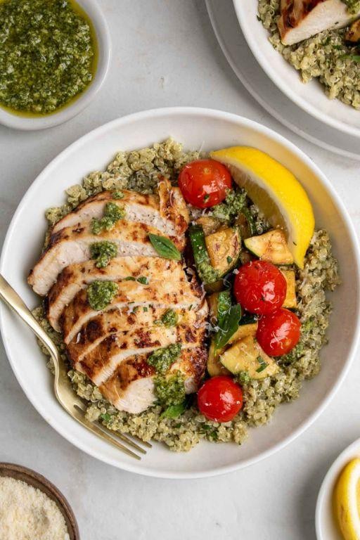 Pesto Chicken and Quinoa Bake