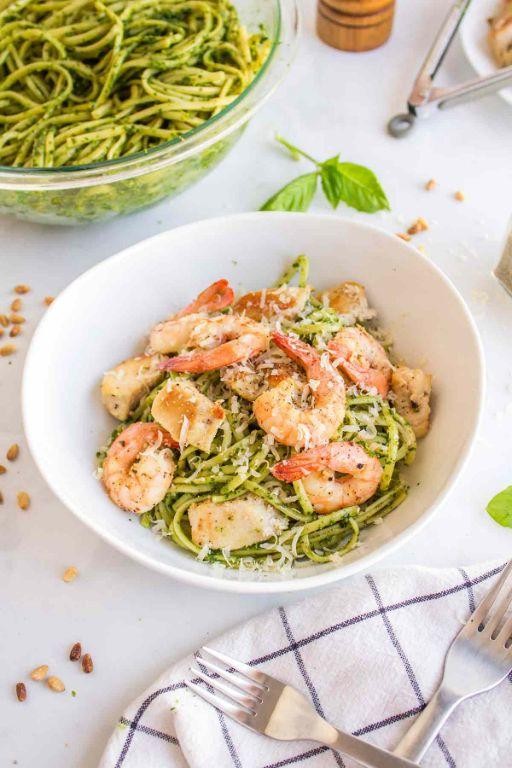 Pesto Chicken and Shrimp Farfalle