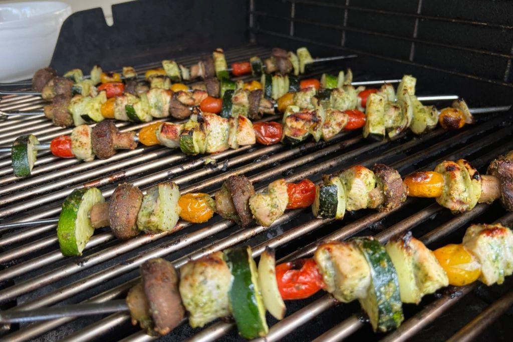 Pesto Chicken and Veggie Skewers