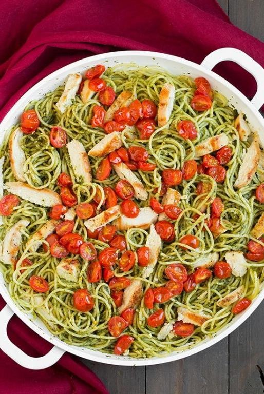 Pesto Grilled Chicken Pasta with Cherry Tomatoes