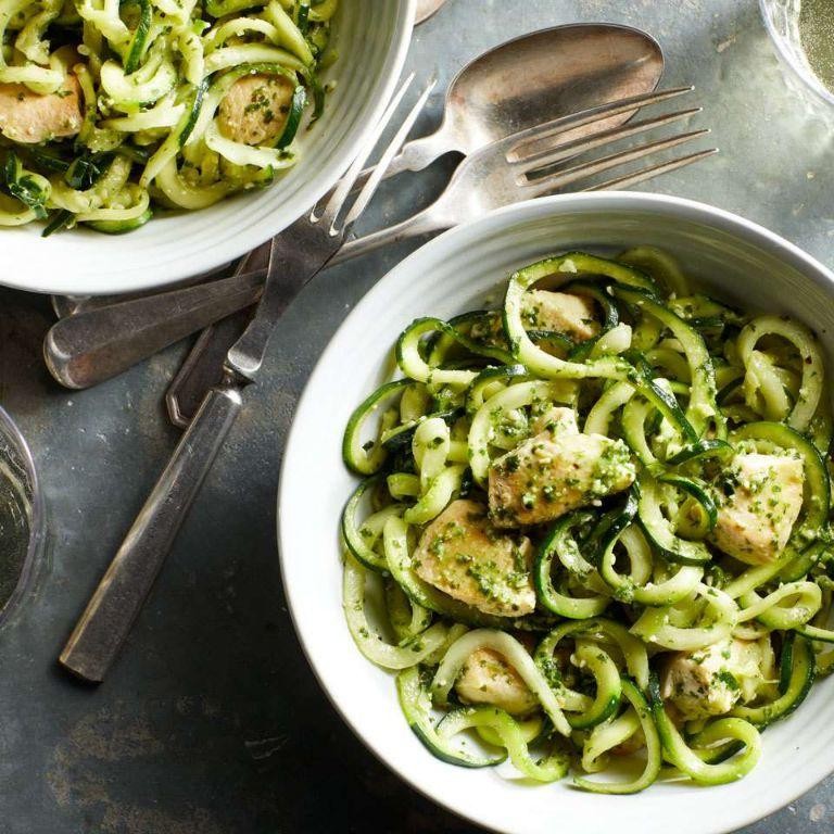 Pesto Zucchini Pasta with Grilled Chicken