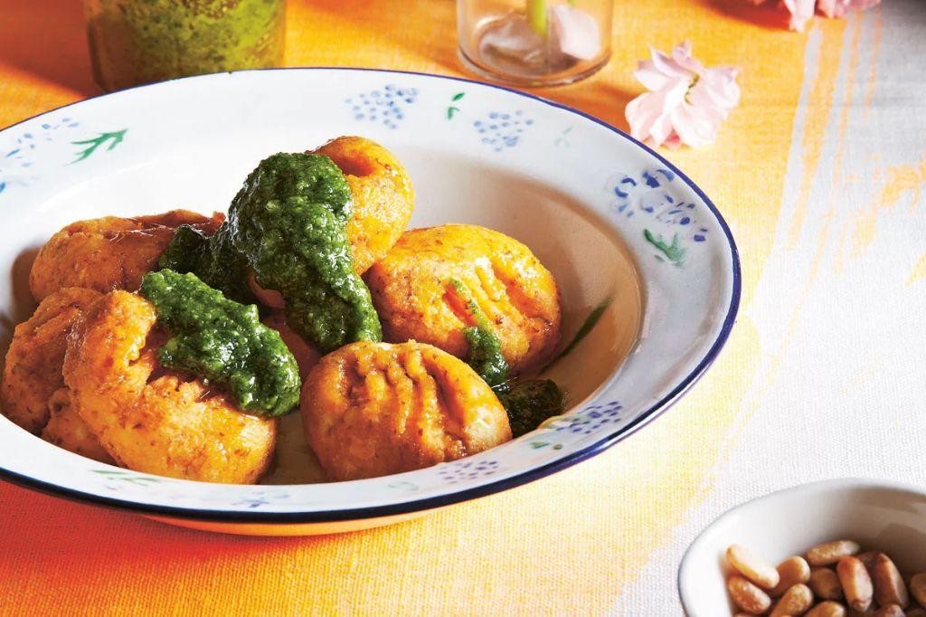Pesto and Pine Nut Sweet Potato Gnocchi