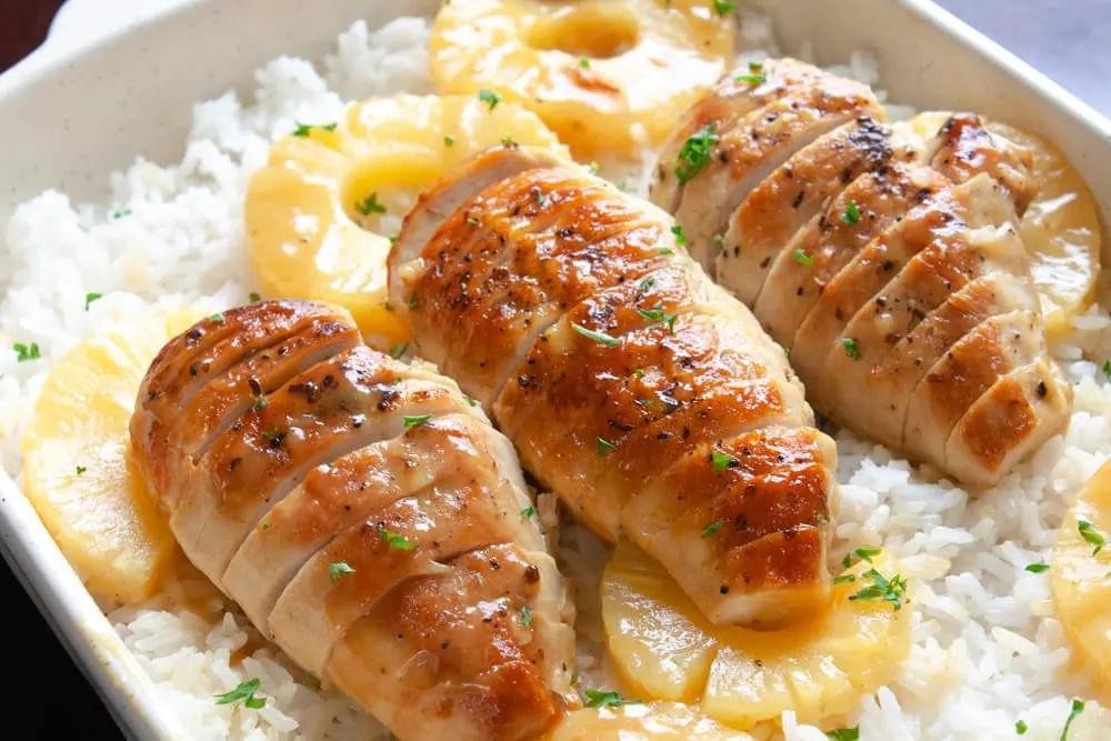 Pineapple Glazed Chicken Drumsticks with Jasmine Rice