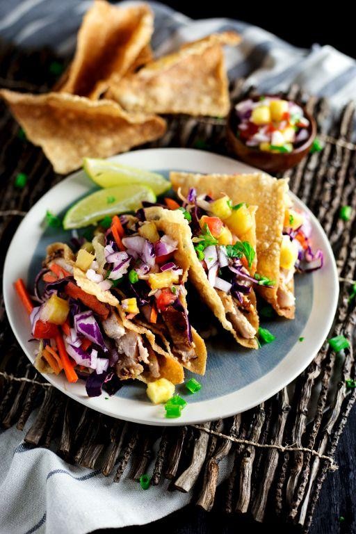 Pineapple Pork Wonton Tacos