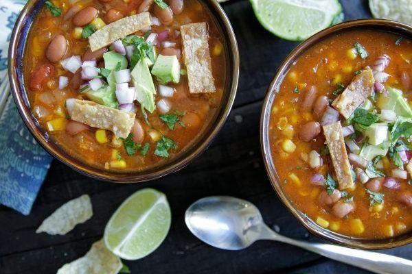 Pinto Bean Soup with Crispy Tortilla Strips