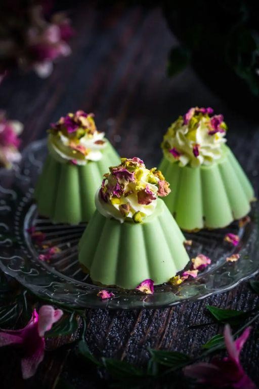 Pistachio Rosewater Petit Fours with Edible Gold Leaf