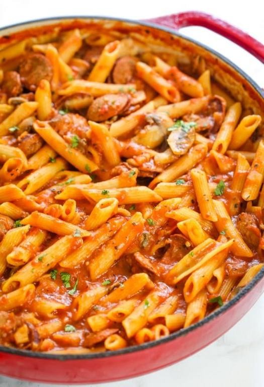 Polish Sausage and Mushroom Pasta