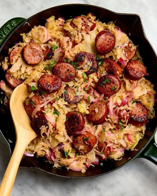 Polish Sausage and Sauerkraut Skillet