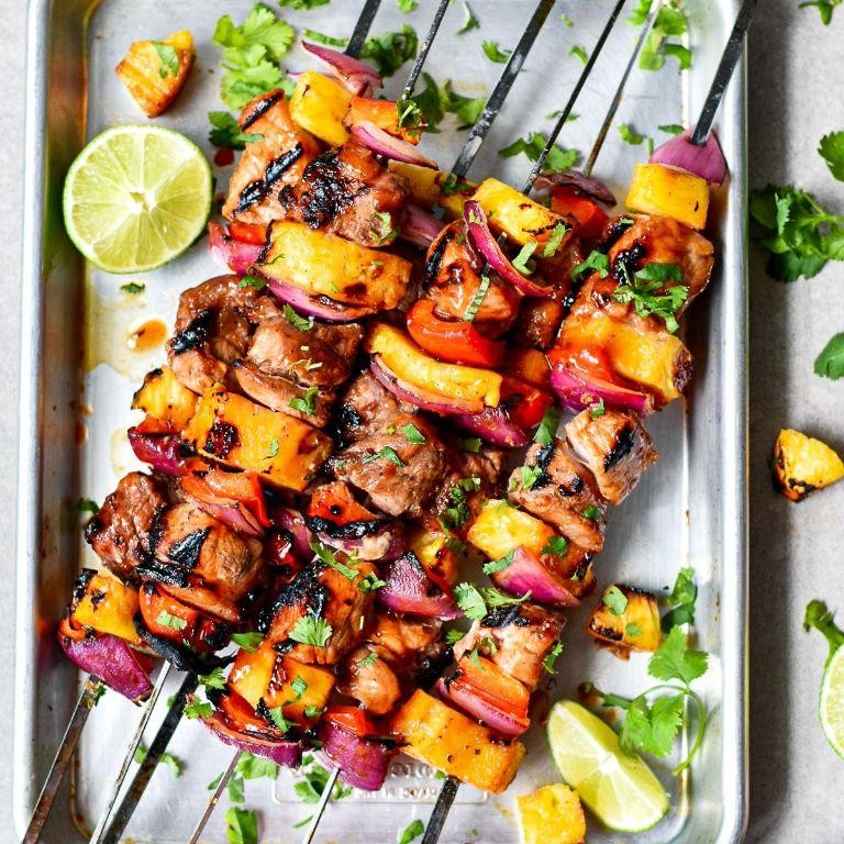 Pork Chop and Pineapple Kebabs with Mint