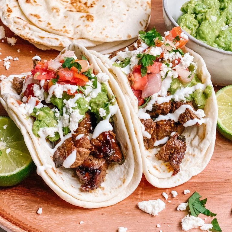 Pork Cube Steak Tacos with Lime Crema