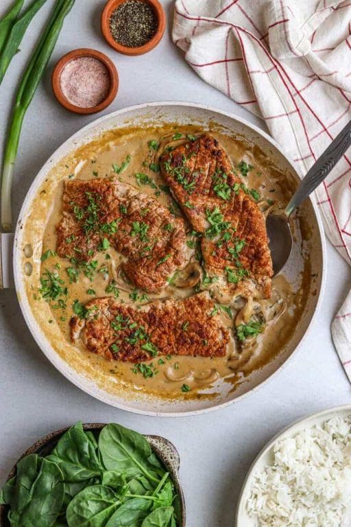 Pork Cube Steak with Creamy Mustard Sauce