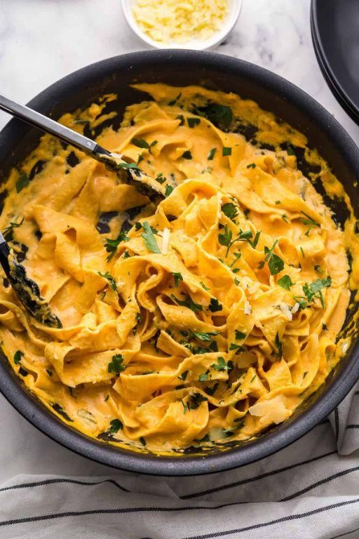 Pumpkin Alfredo Pasta with Spinach