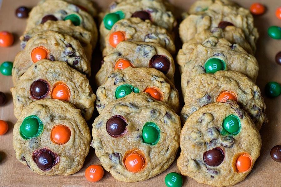 Pumpkin M&M Cookies with Sea Salt