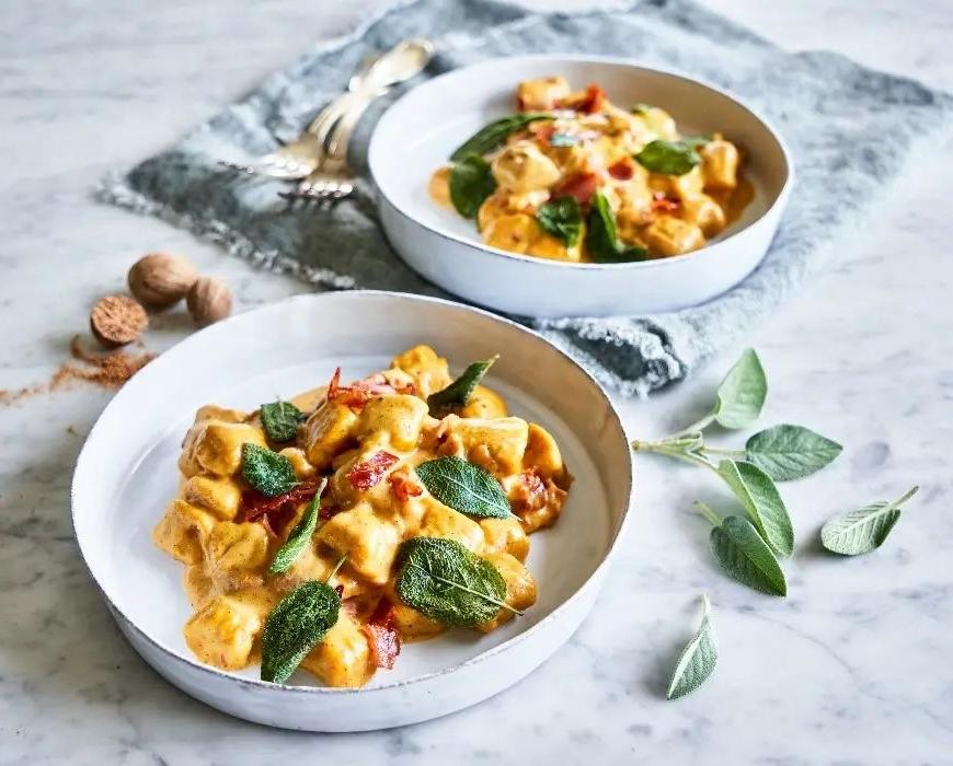 Pumpkin Sage Sweet Potato Gnocchi with Crispy Pancetta