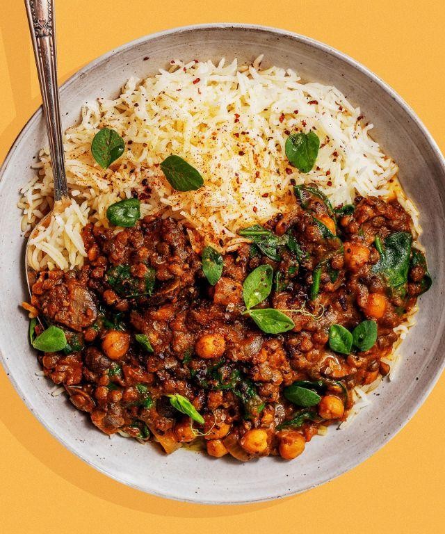 Pumpkin and Lentil Curry with Rice