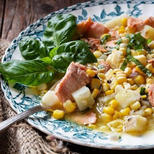 Rainbow Trout Chowder with Corn and Potatoes