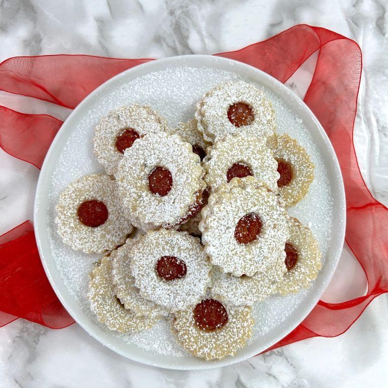 Raspberry Almond Wreath Cookies