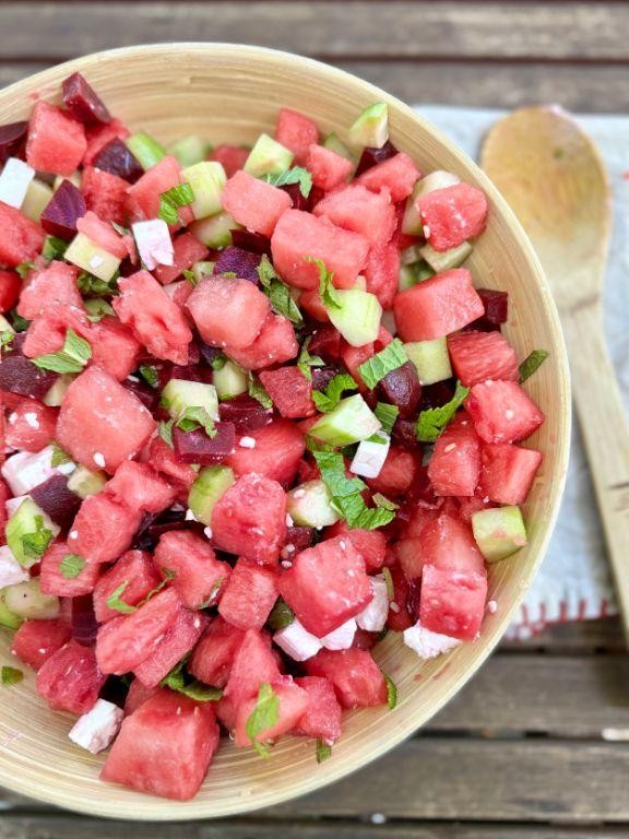 Raw Beet and Watermelon Salad with Feta