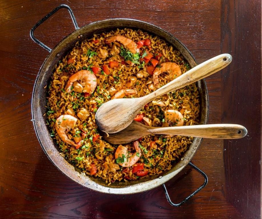 Red Rice Paella with Seafood and Saffron
