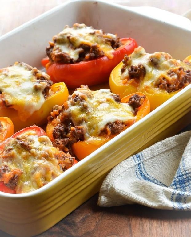Red Rice Stuffed Bell Peppers with Cheese