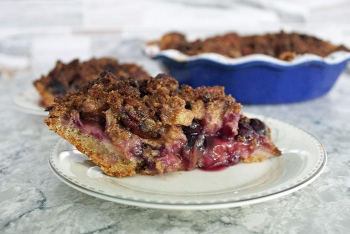 Rhubarb and Blueberry Pie with Oat Crumble