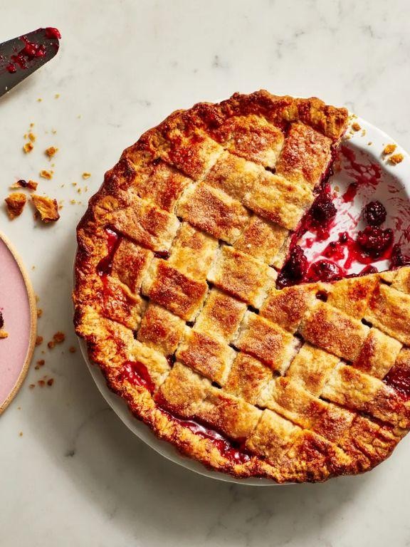 Rhubarb and Peach Pie with Bourbon Caramel