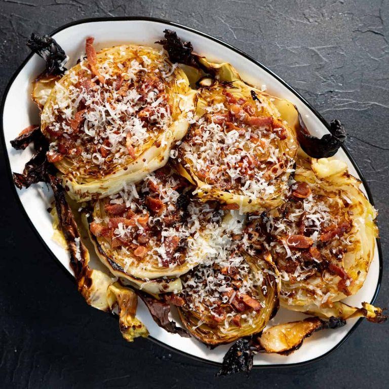 Roasted Cabbage Steaks with Bacon Bits