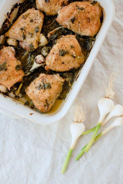 Roasted Chicken with Sorrel and Garlic