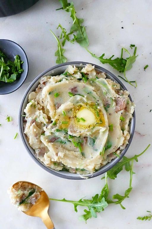 Roasted Garlic Arugula Mashed Potatoes
