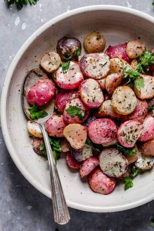 Roasted Garlic Butter Radishes