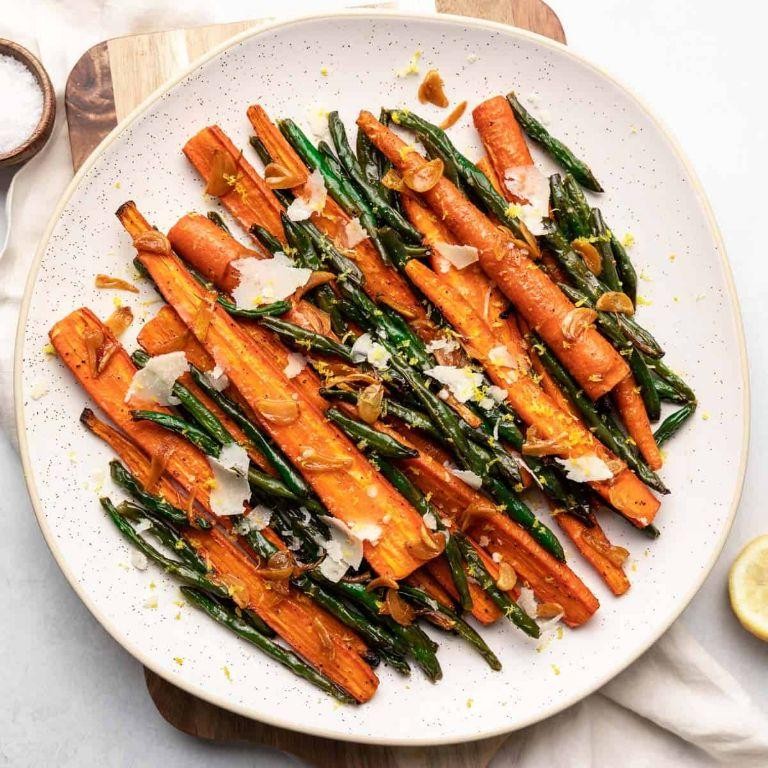 Roasted Green Beans and Carrots with Parmesan