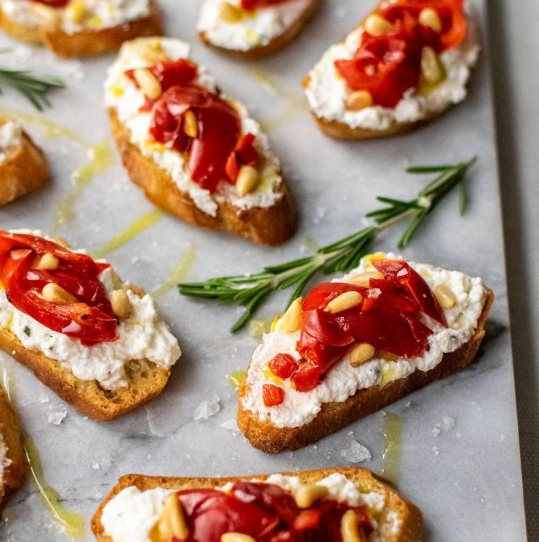 Roasted Pepper and Ricotta Bruschetta