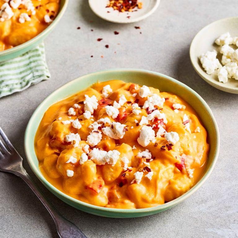 Roasted Red Pepper and Goat Cheese Sweet Potato Gnocchi